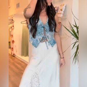 STOOSH Floral Tapestry Front-Tie Vest